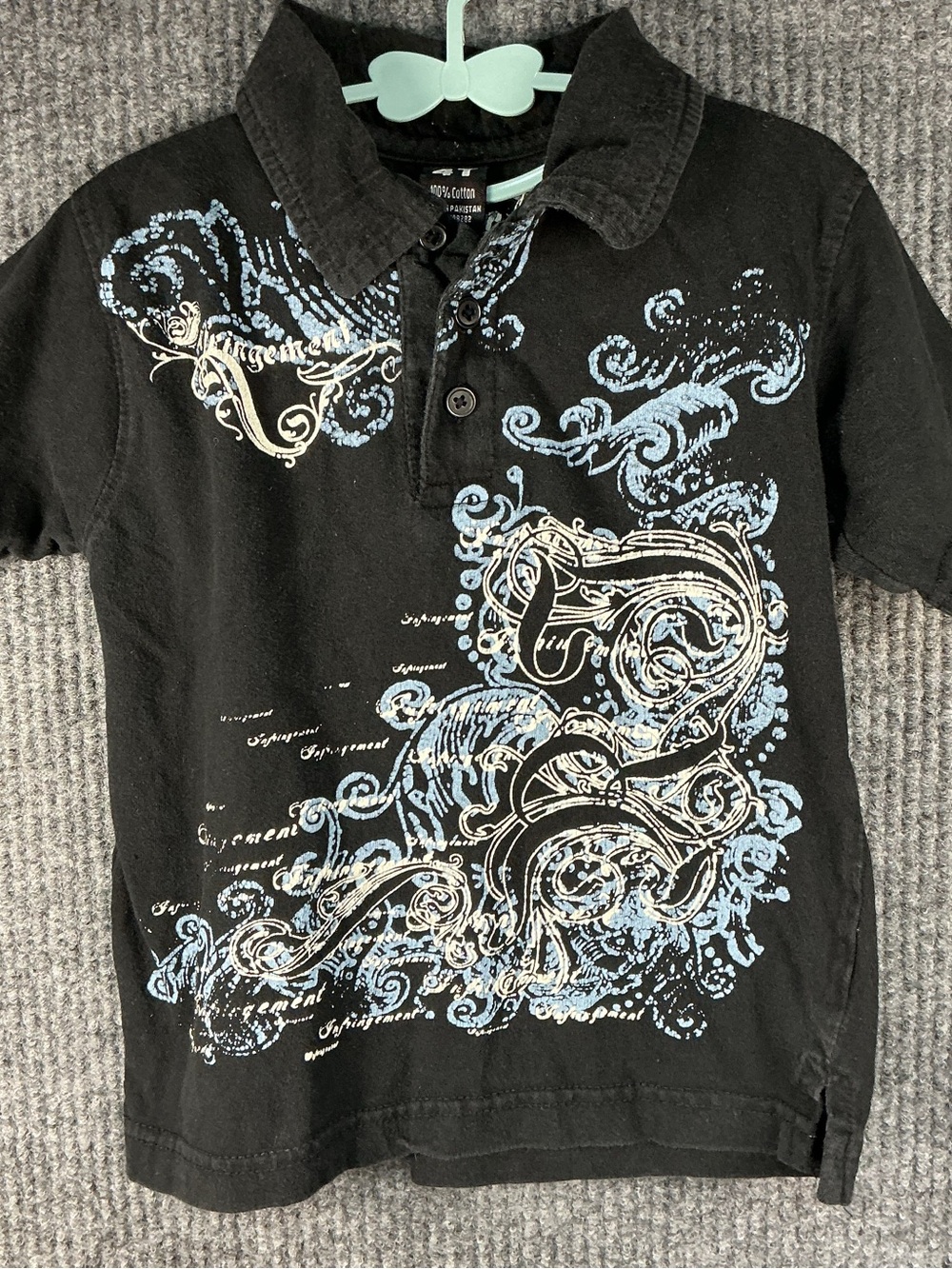 Raider Jean CoVintage Boys Polo Shirt 4T Black Short Sleeve Graphic Print